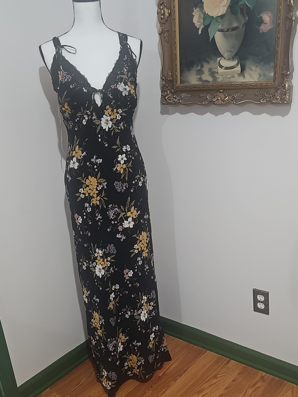 wild fable Black Maxi Dress with Mustard & White Floral Print